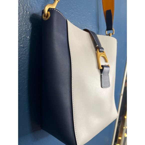 Dooney & Bourke Blue & White Leather Bucket Shoulder Bag - Picture 5 of 13